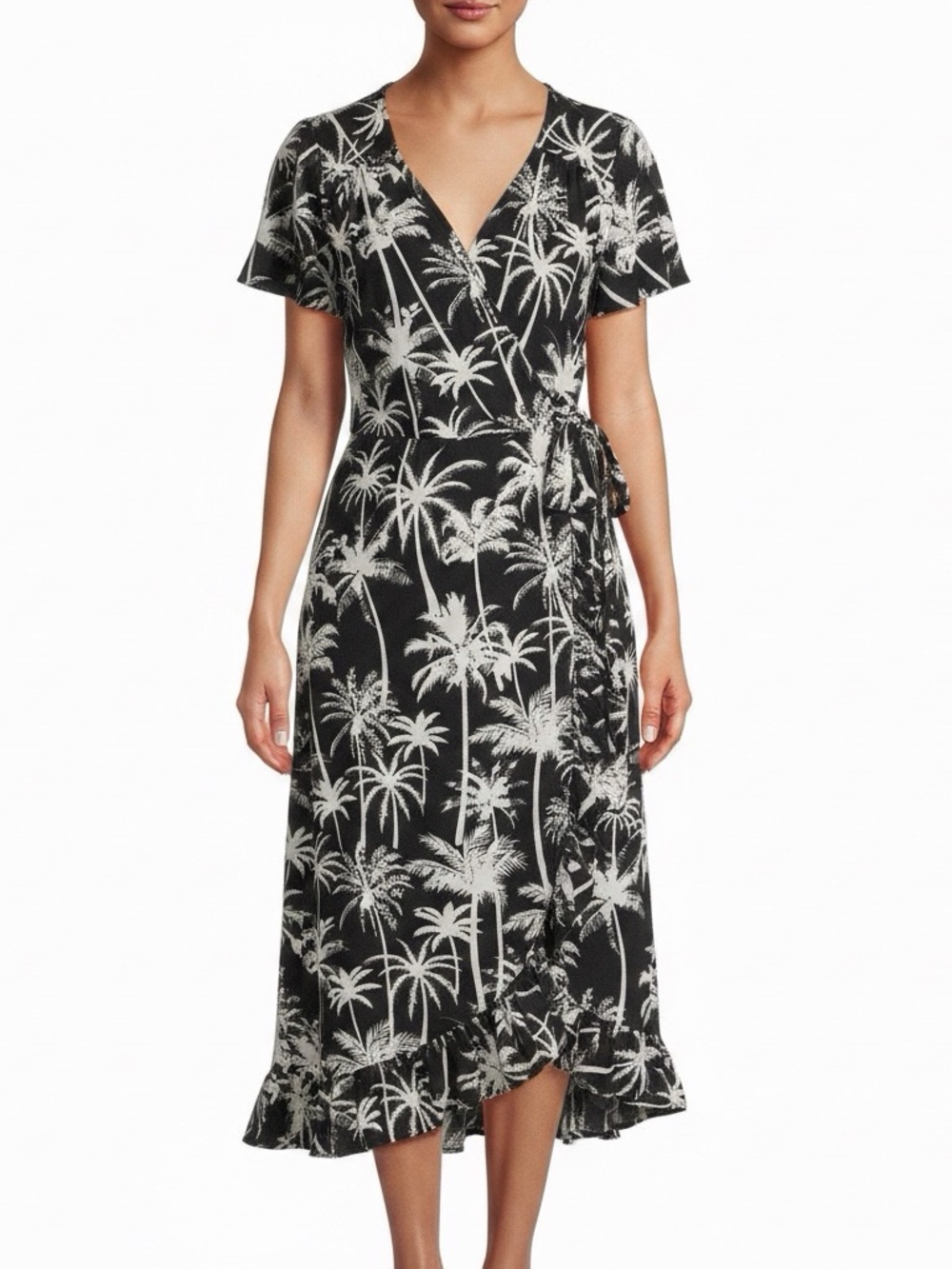 Blue Rain Black & White Palm Print Wrap Maxi Dress Size Medium NWOT - Picture 2 of 12